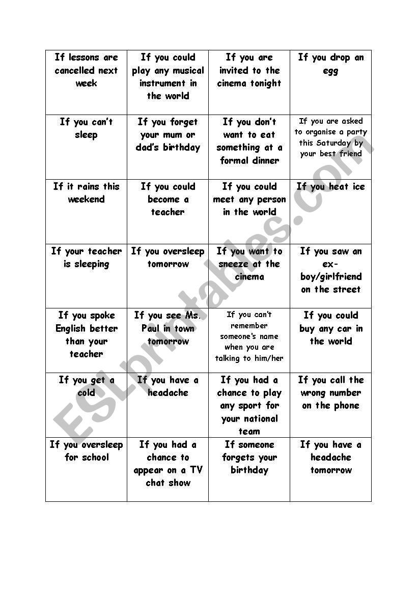 Conditionals Game worksheet