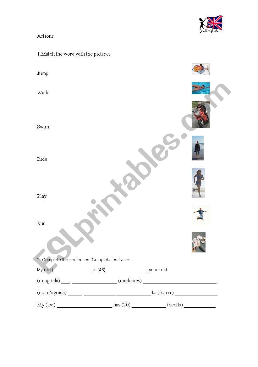 Actions - 2 pages worksheet