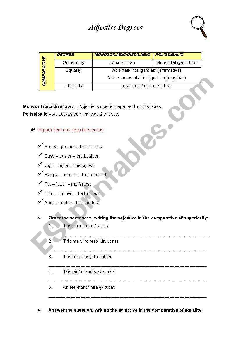 Adjective degrees worksheet