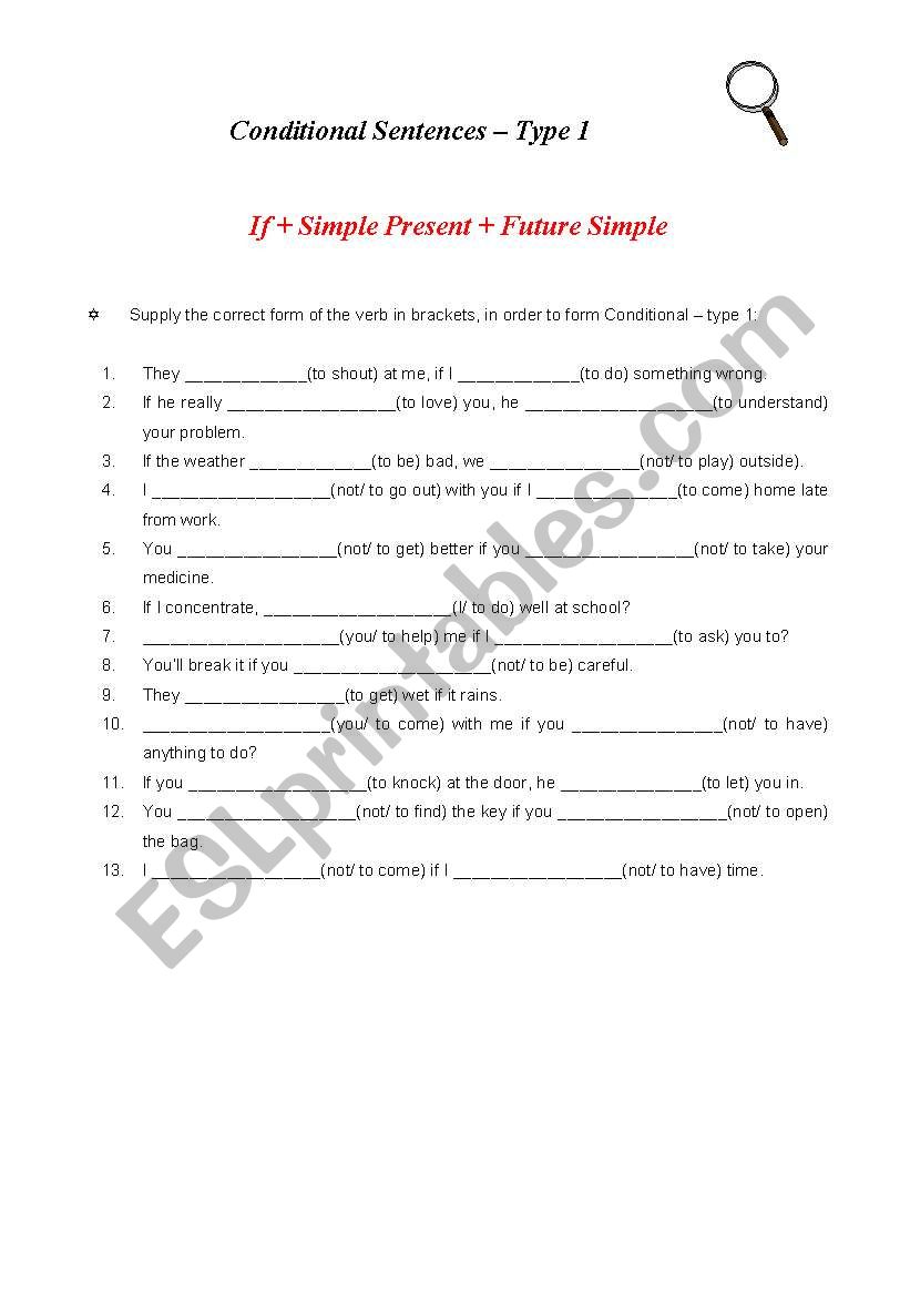 Conditional - Type 1 worksheet