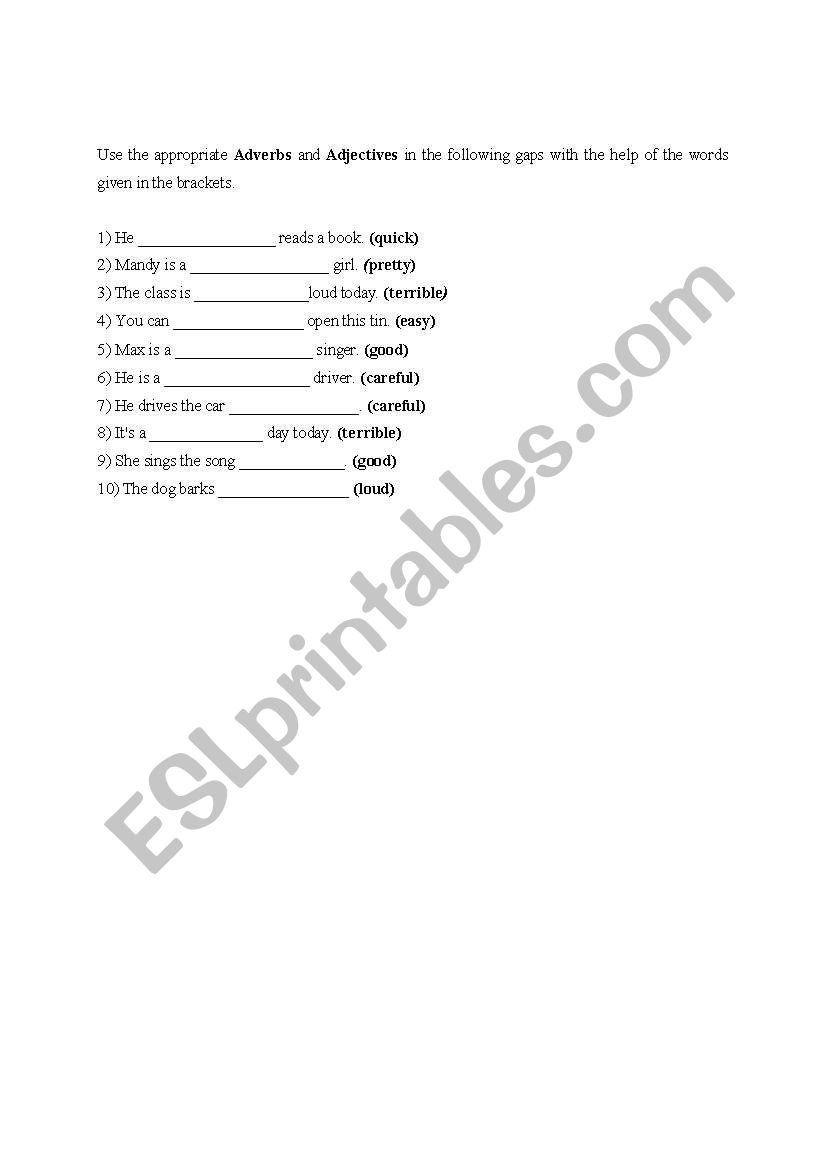 Adverb-Adjective worksheet worksheet
