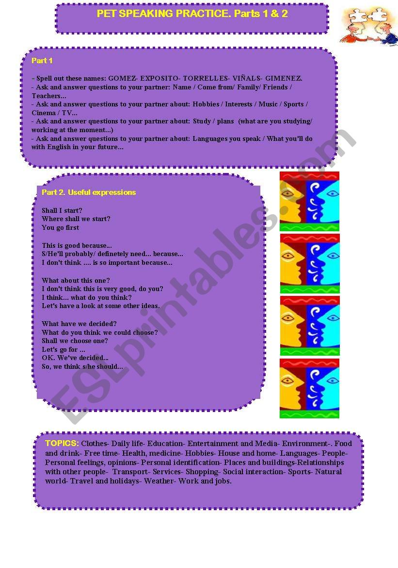 Pet Speaking Practice : Parts 1 & 2.