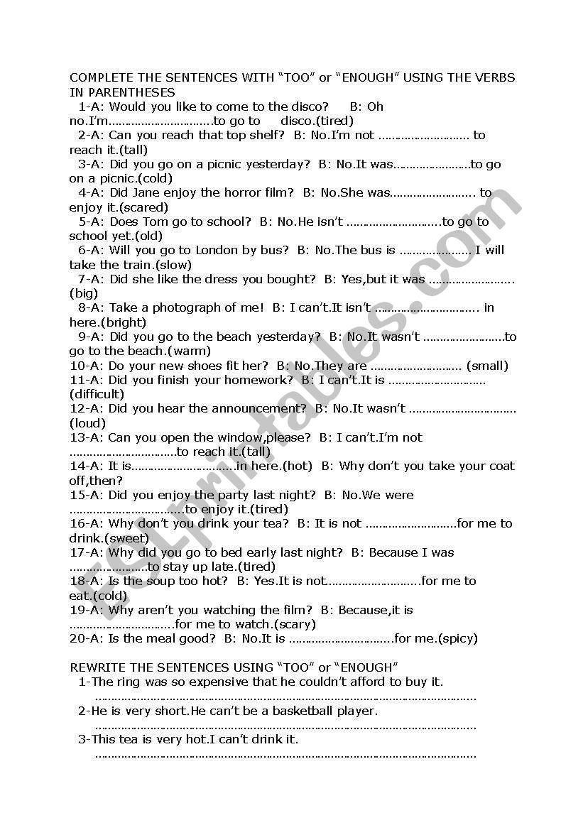 too-enough worksheet