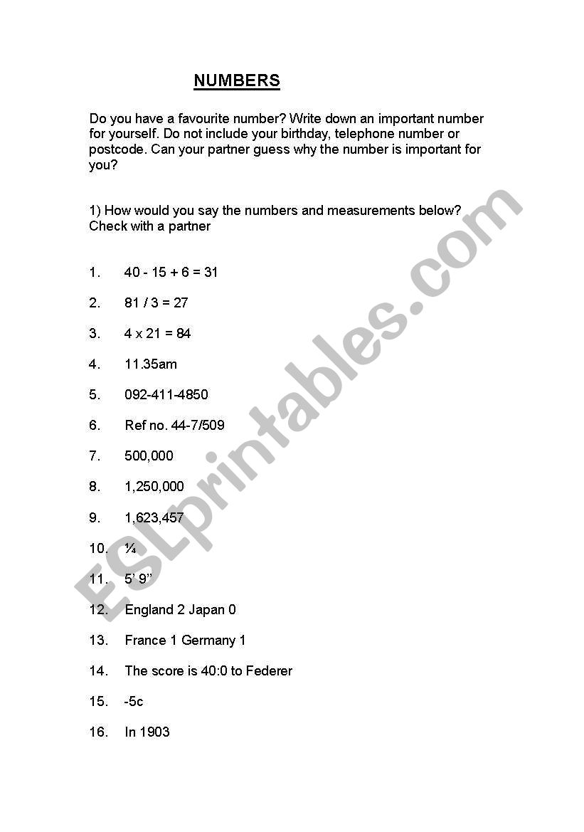 Tricky Numbers worksheet