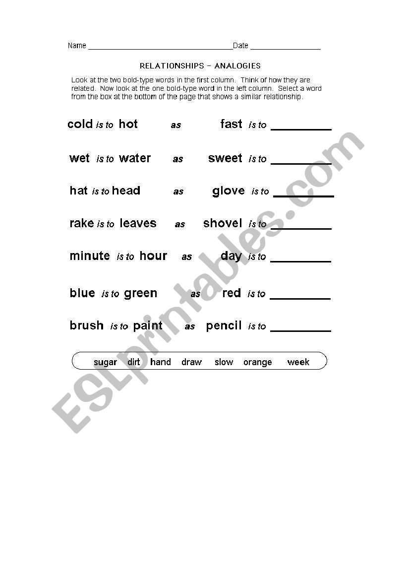 Analogies worksheet