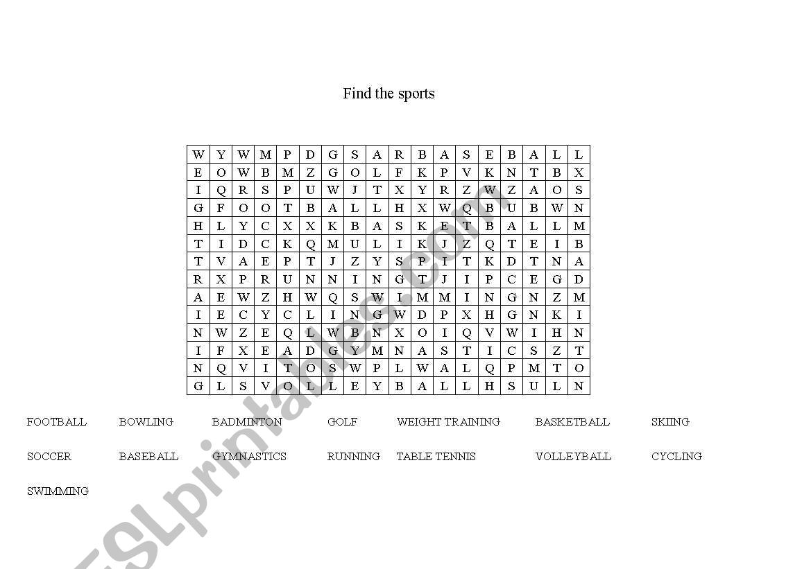 Find the Sports worksheet