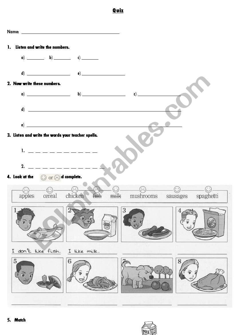 Quiz - Numbers, I like (not) food, Family members