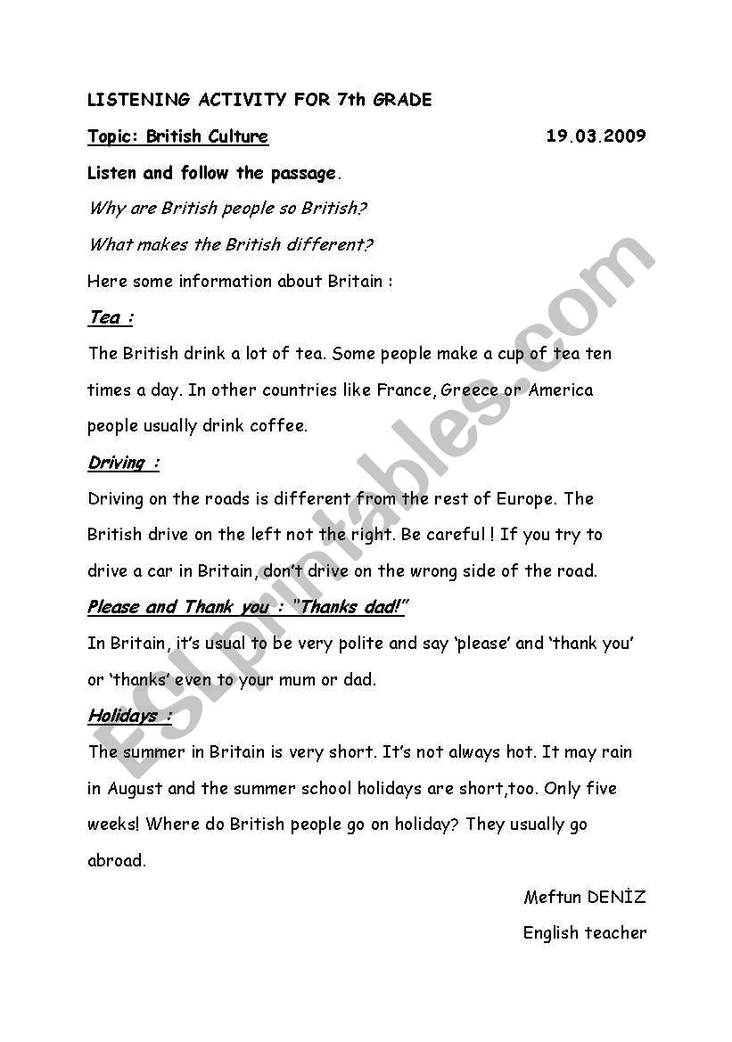 british culture worksheet