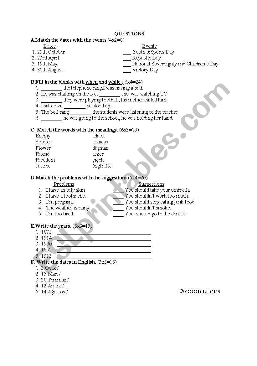 Questions worksheet