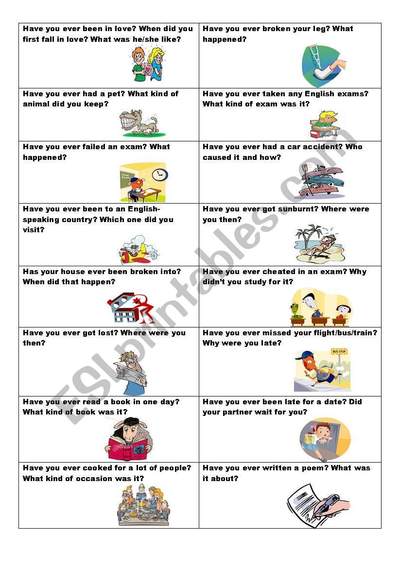 Conversation cards (No. 11) -  HAVE YOU EVER? - Present Perfect and Past Simple