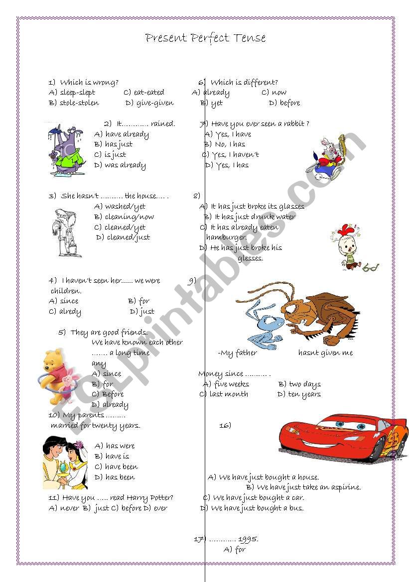 perfect tense 2 pages worksheet