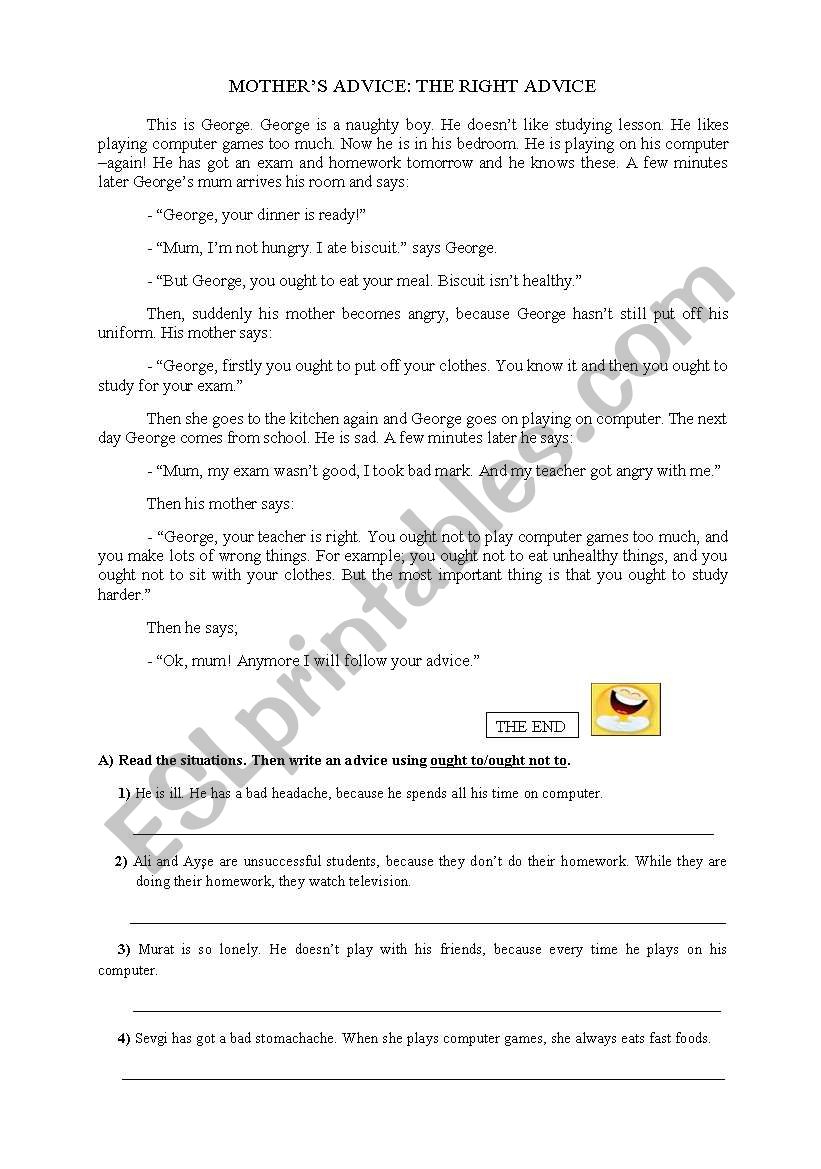 ought to/ ought not to worksheet