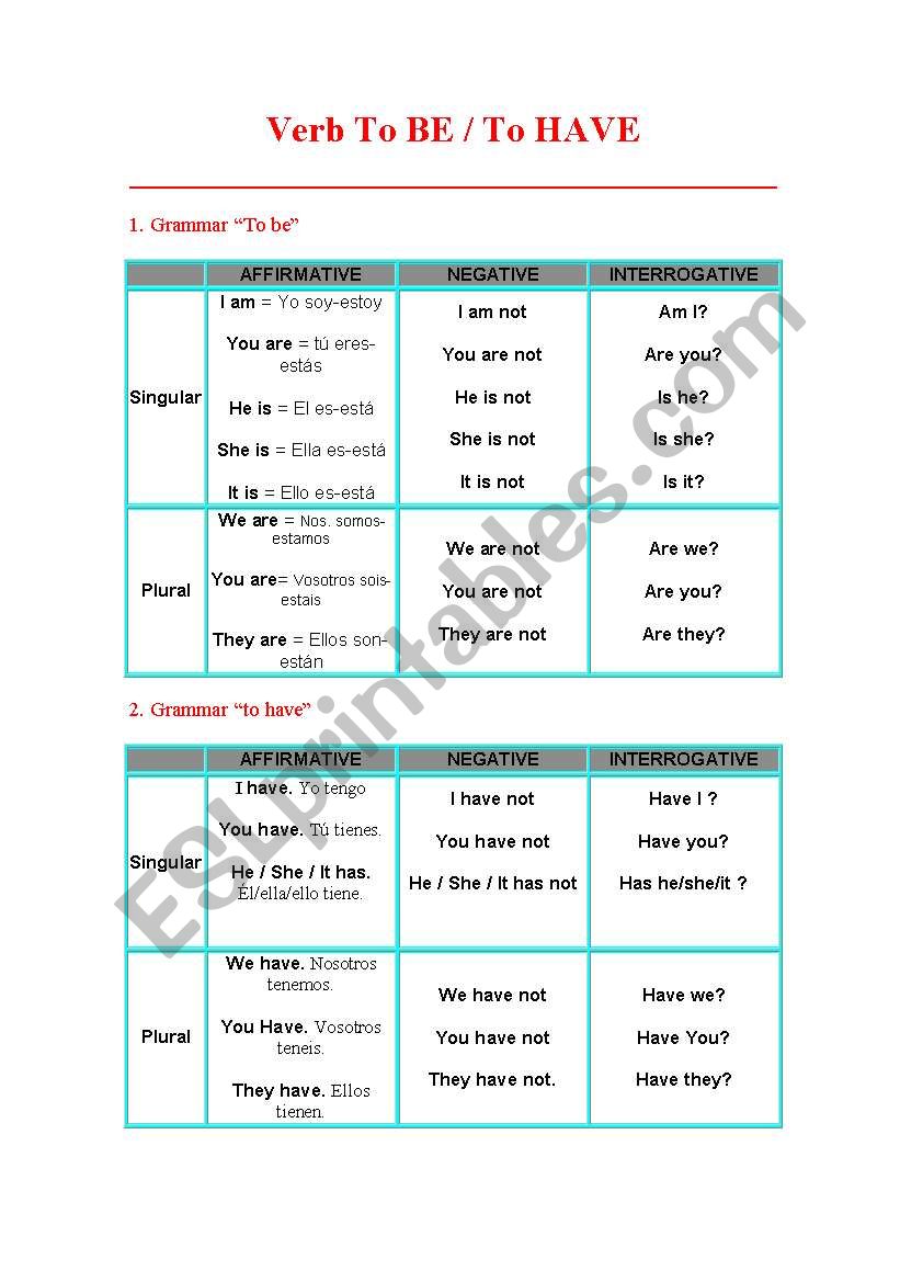 VERBS TO HAVE / TO BE worksheet