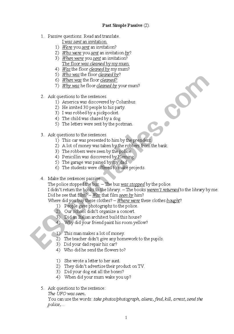 Past Simple Passive2 worksheet