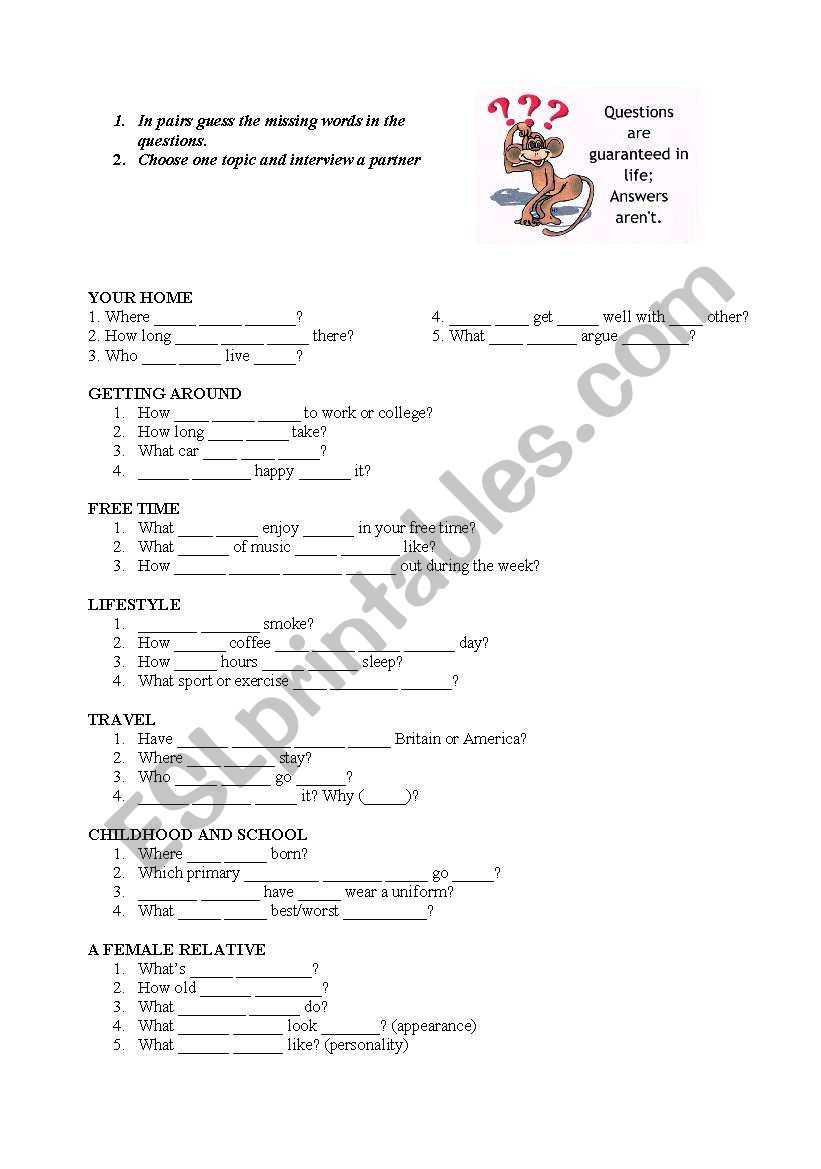 general questions - pair work practice