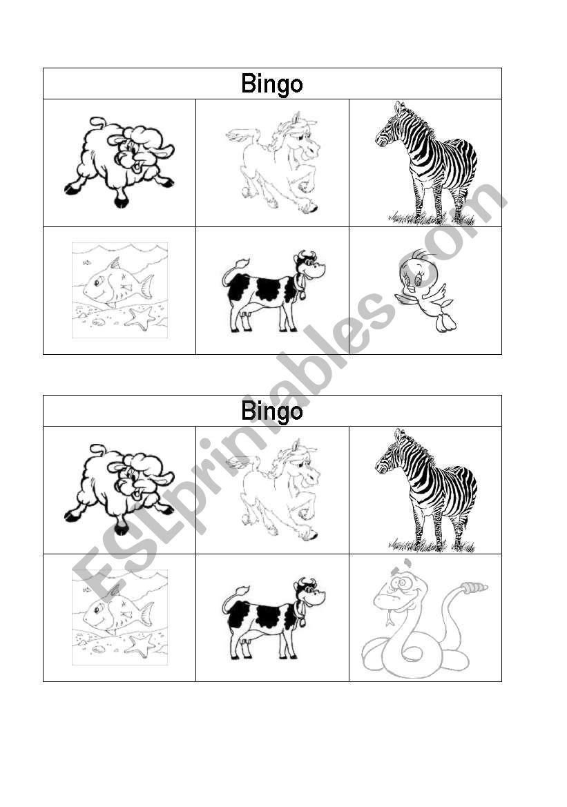 animal bingo 1/2 worksheet