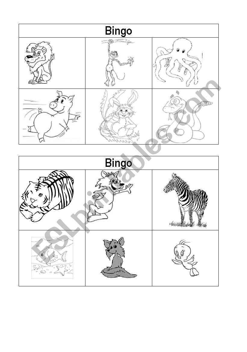 animal bingo 2/2 worksheet