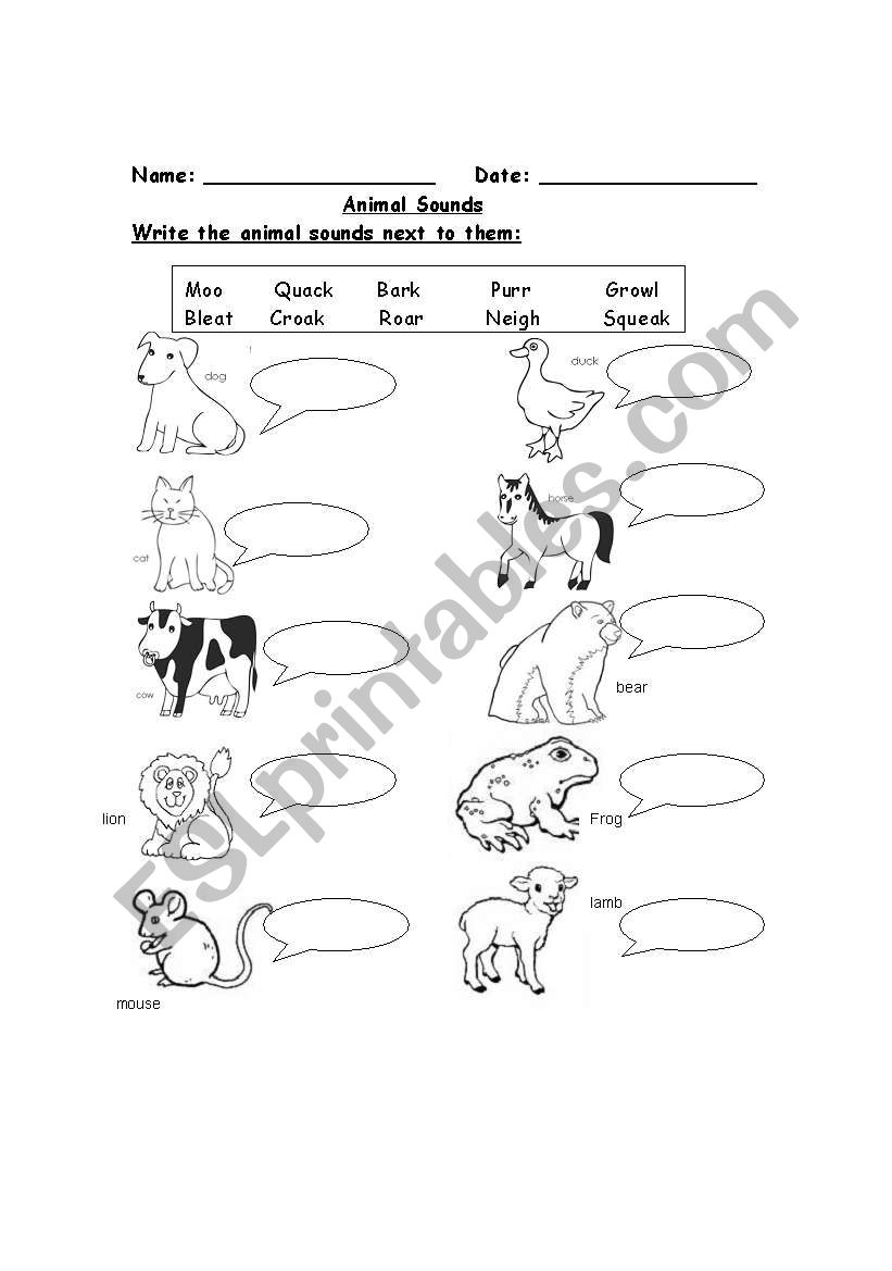 Animal sounds worksheet