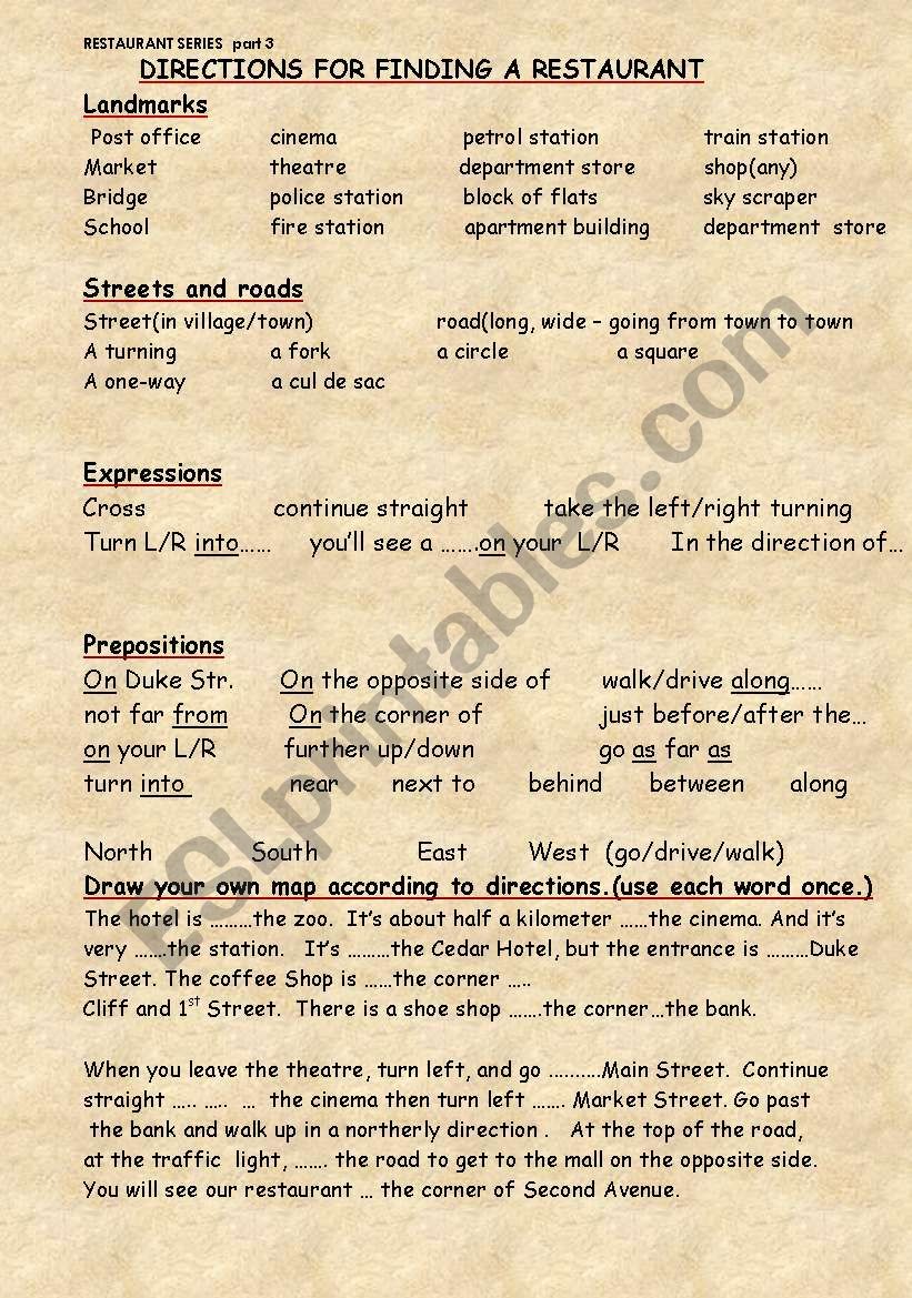THE RESAURANT SERIES  part 3  DIRECTIONS HOW TO GET THERE