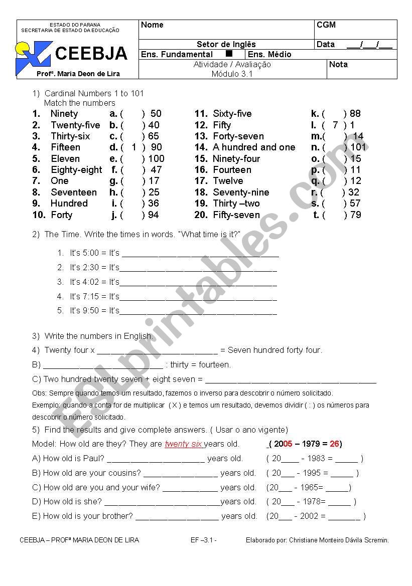 Numbers in the supermarket worksheet