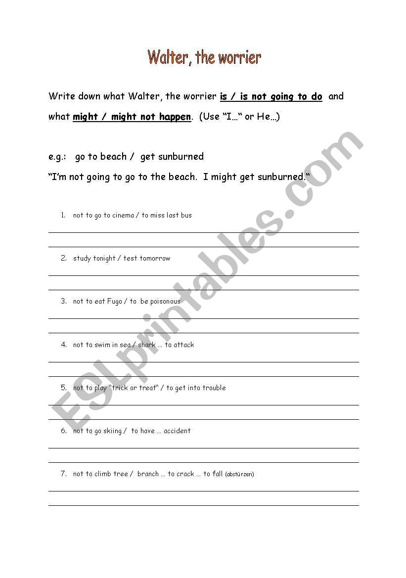 Walter, the worrier worksheet