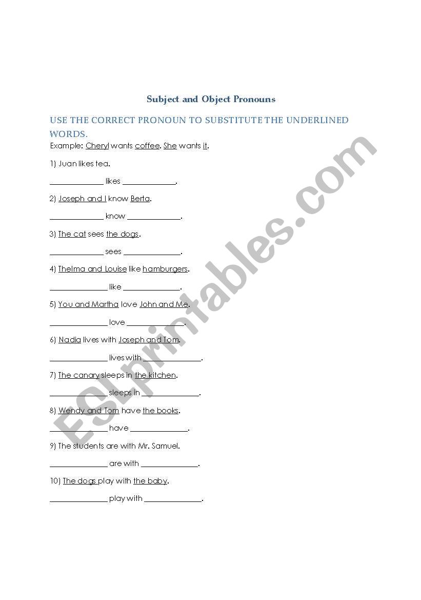 Subject and Object Pronouns  worksheet