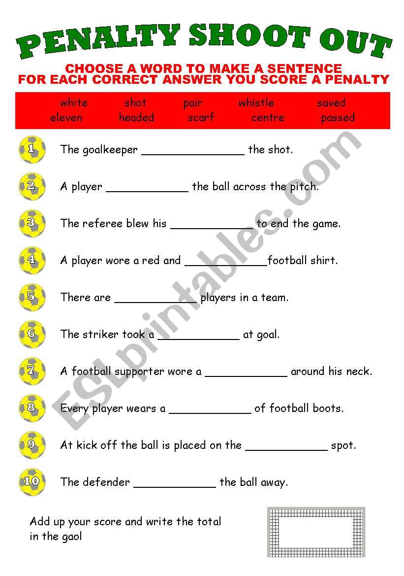 Penalty Shoot Out worksheet