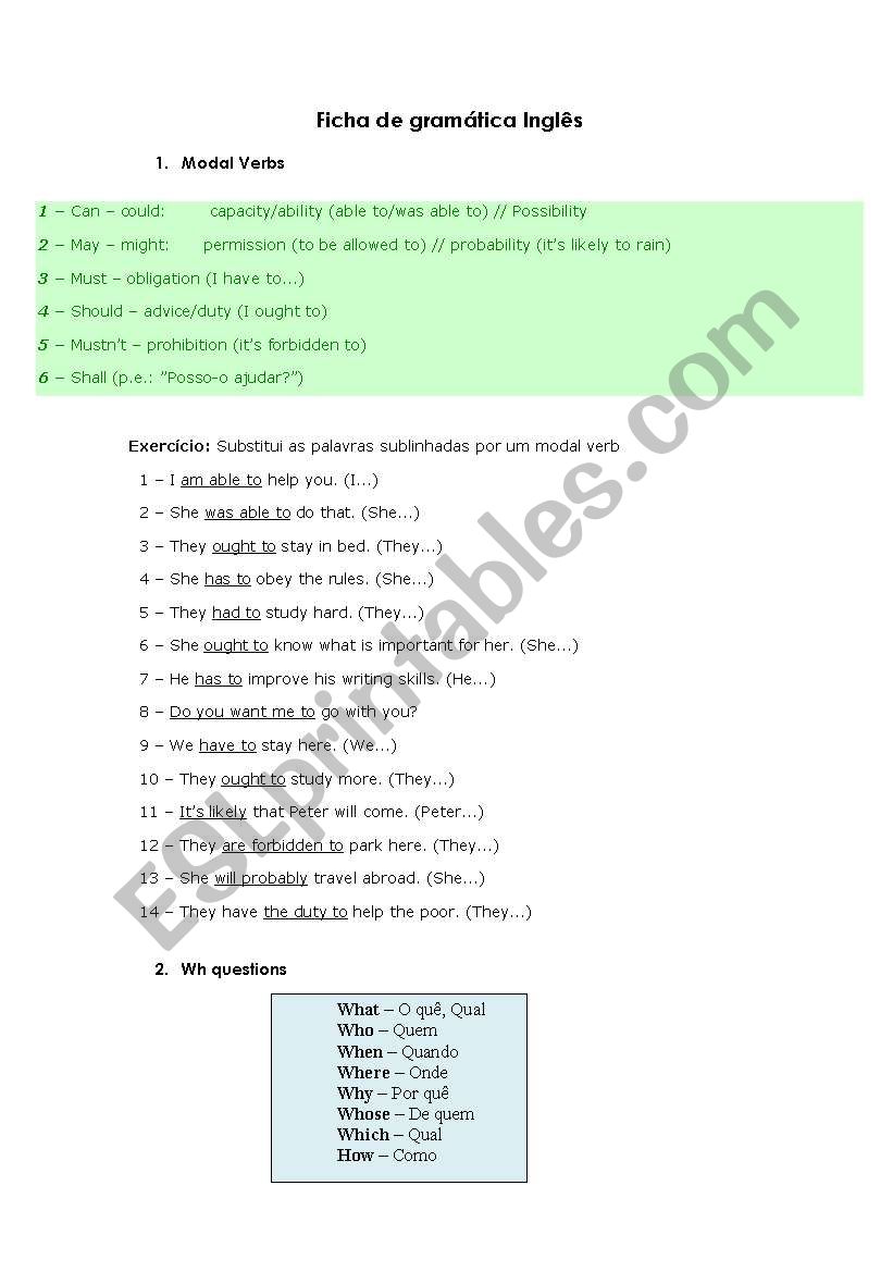 modal verbs  worksheet