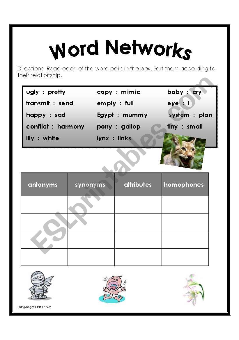 Word Network Sort worksheet