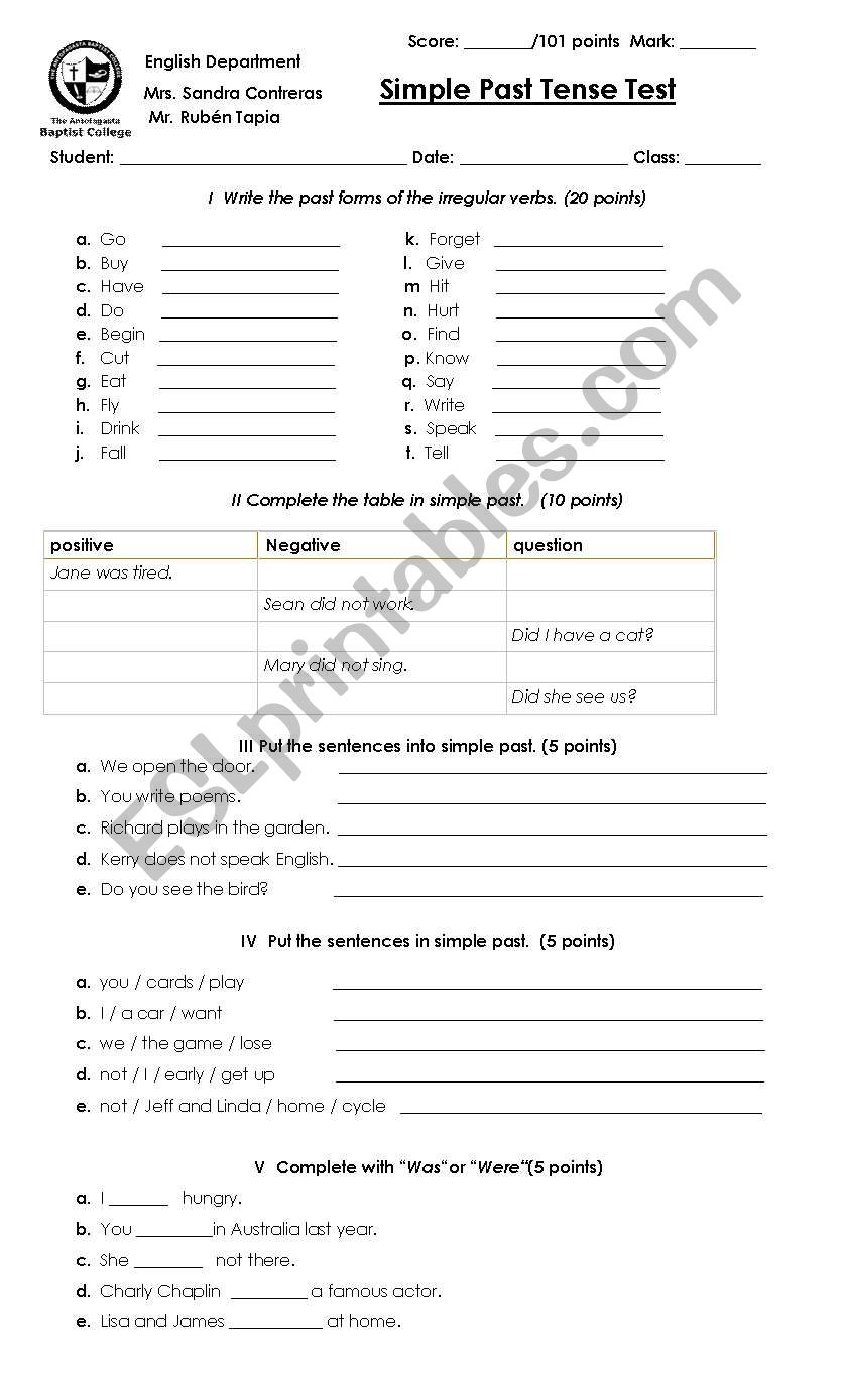 Past simple worksheet