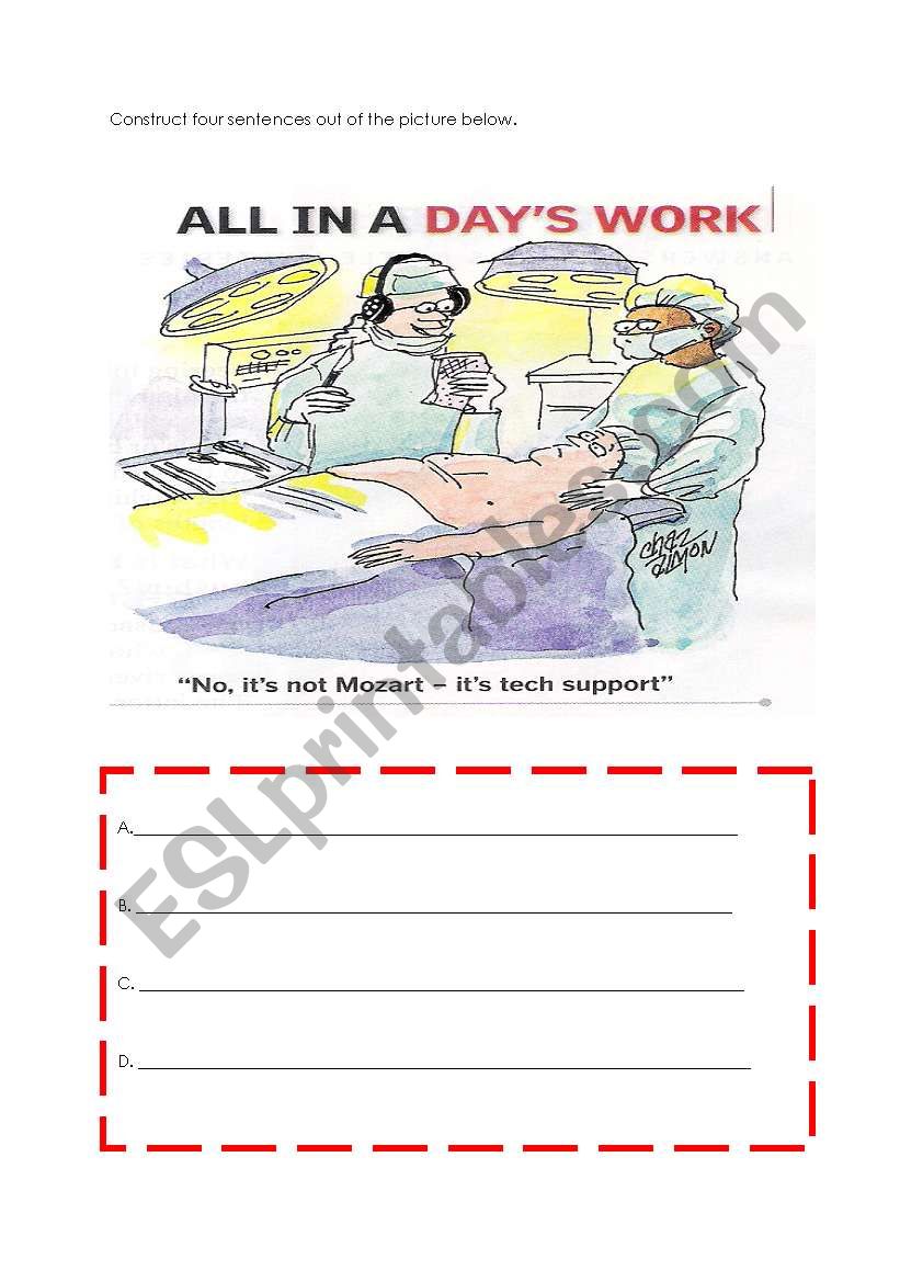 English Worksheets Constructing Sentences Out Of The Picture