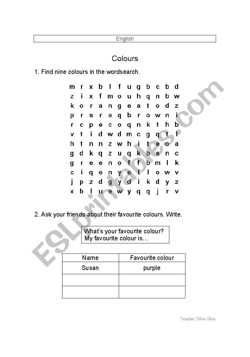 Colours worksheet