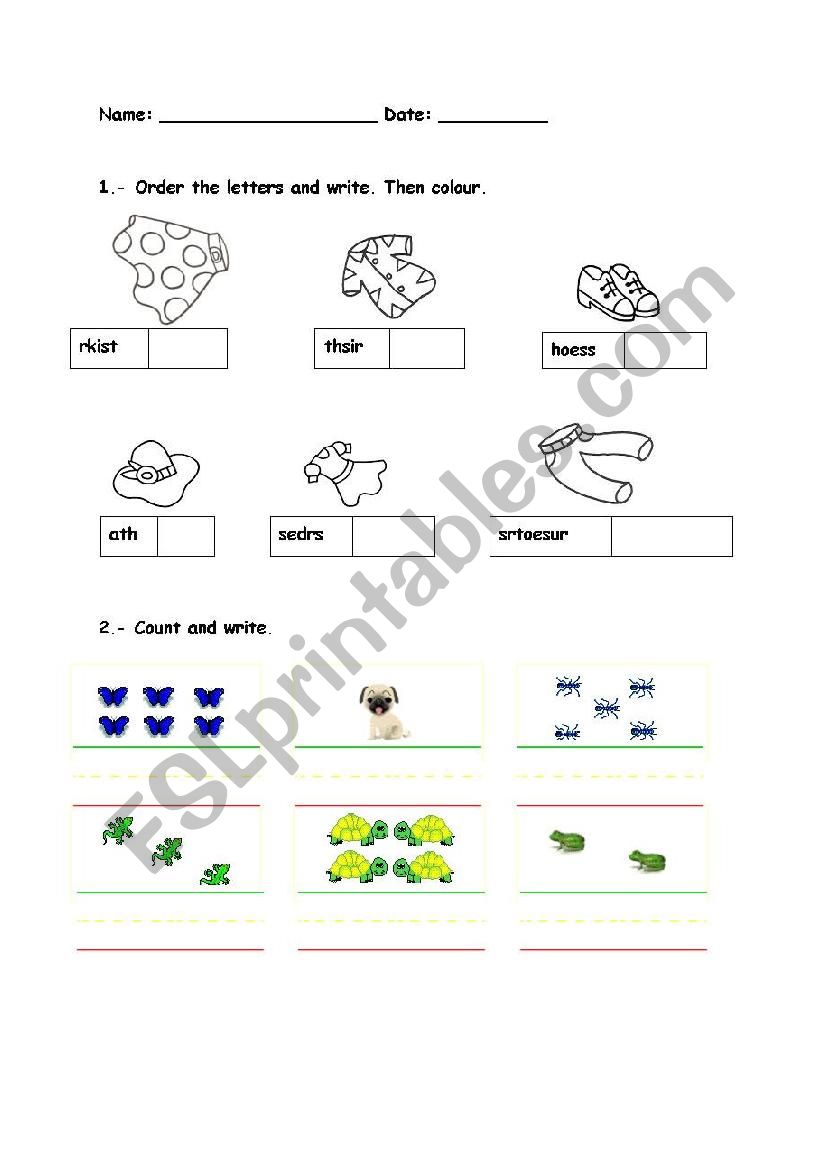 Numbers and clothes worksheet