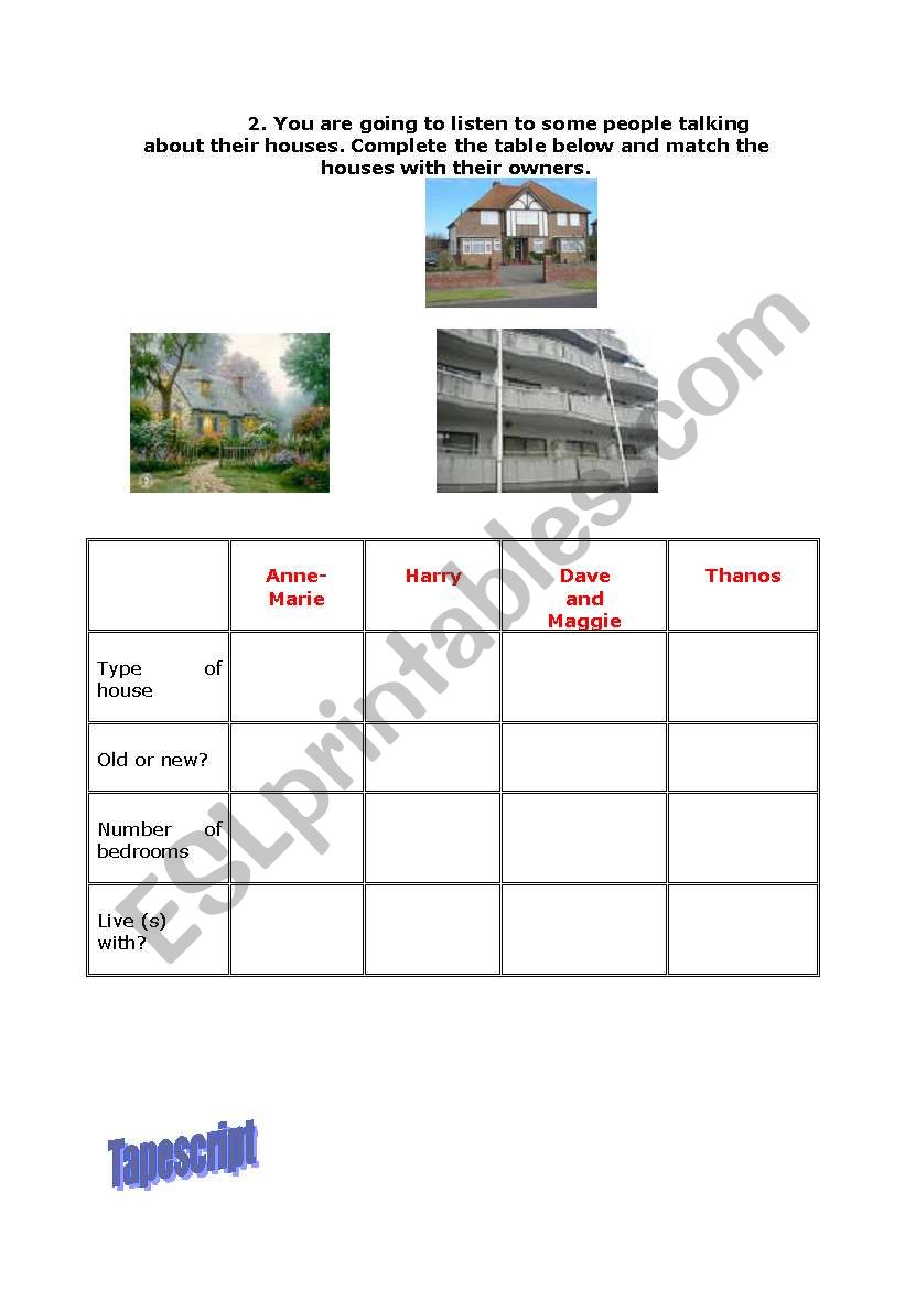 Listening about houses worksheet