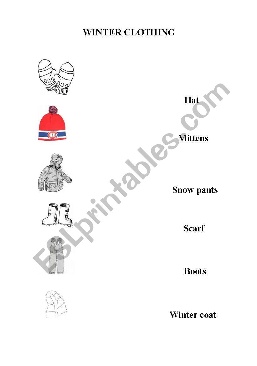 Winter Clothing worksheet