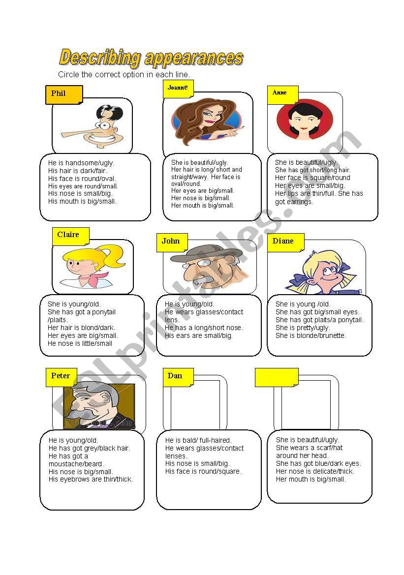 Describing people worksheet