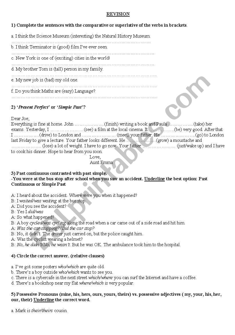 Revision of tenses and stuctures 