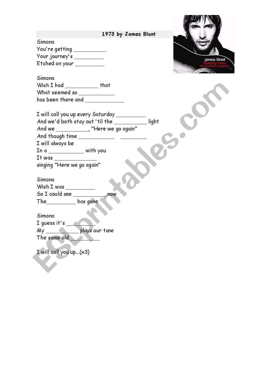 song - james blunt - 1973 worksheet