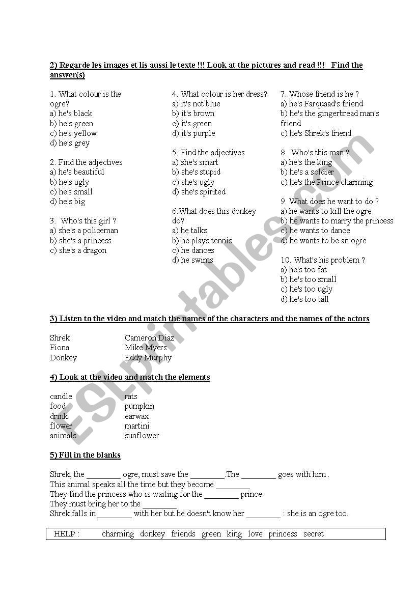 Shrek video worksheet worksheet