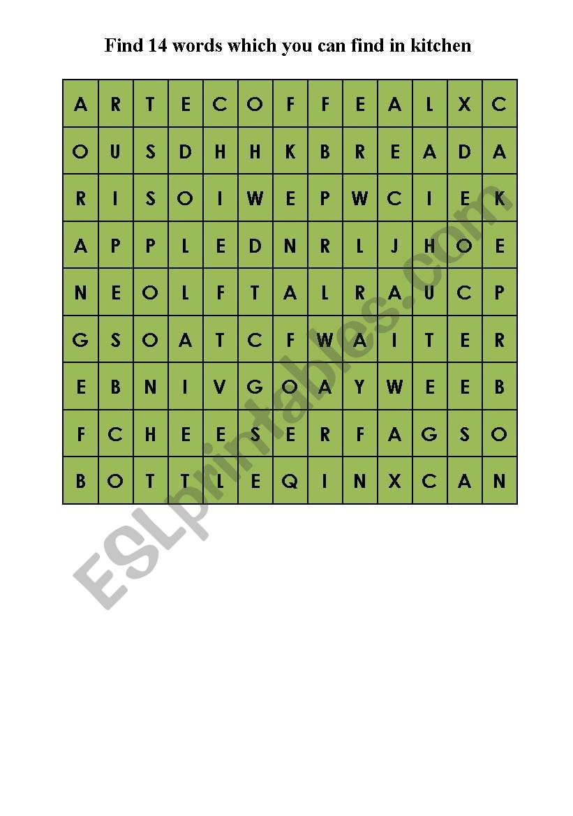 find 14 words which you can find in kitchen