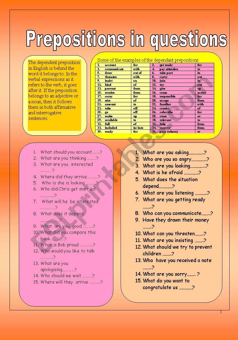 Teaching prepositions 3 pages (Questions) 