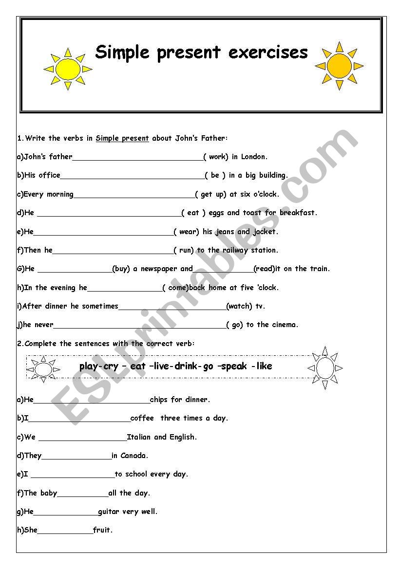 exercises Simple Present worksheet