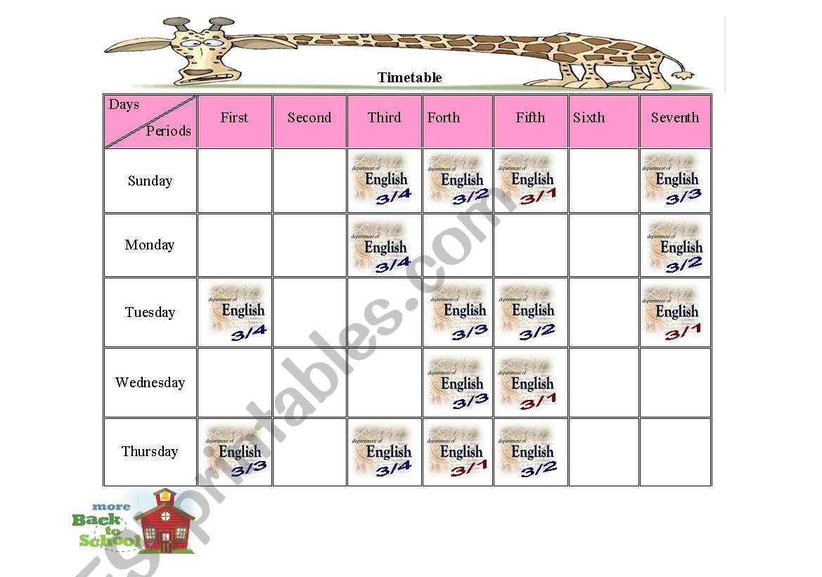 My Time Table worksheet