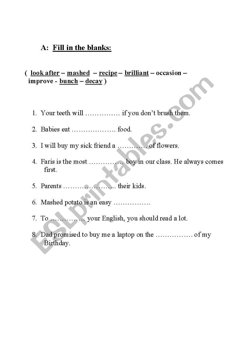 General Vocabulary  worksheet