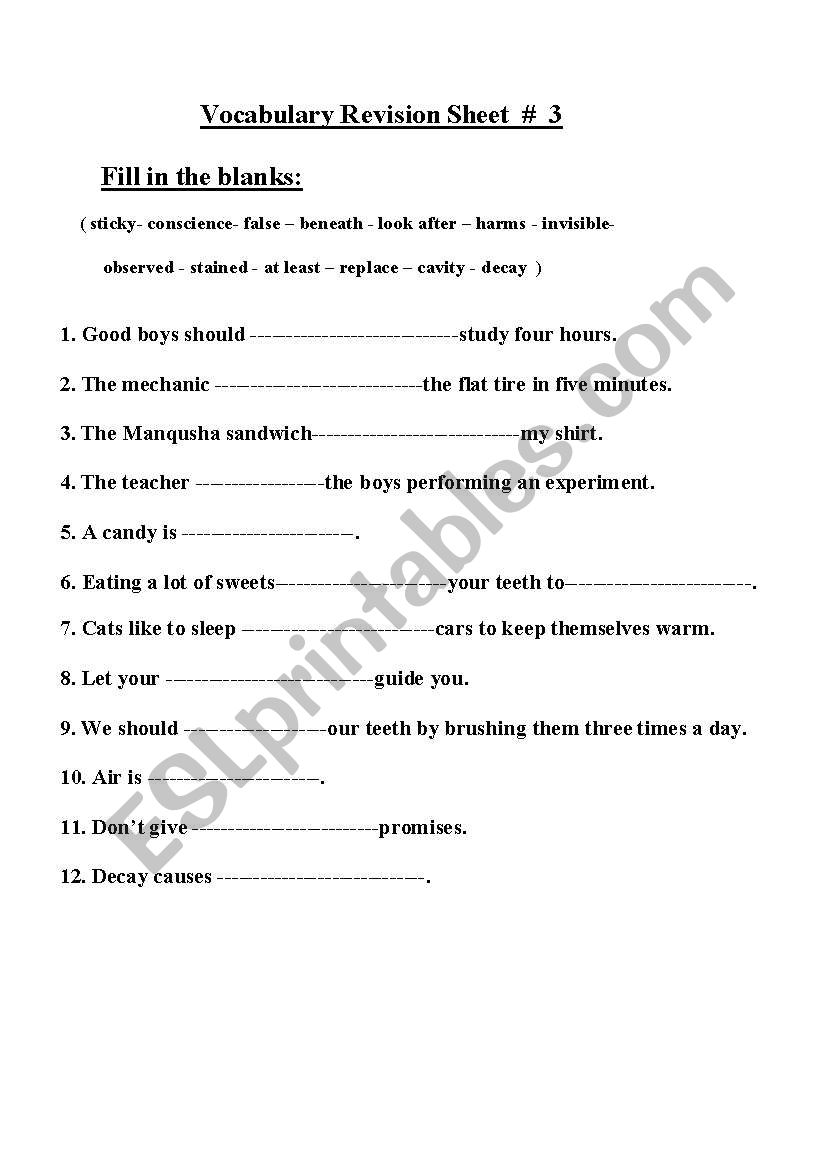 General Vocabulary worksheet