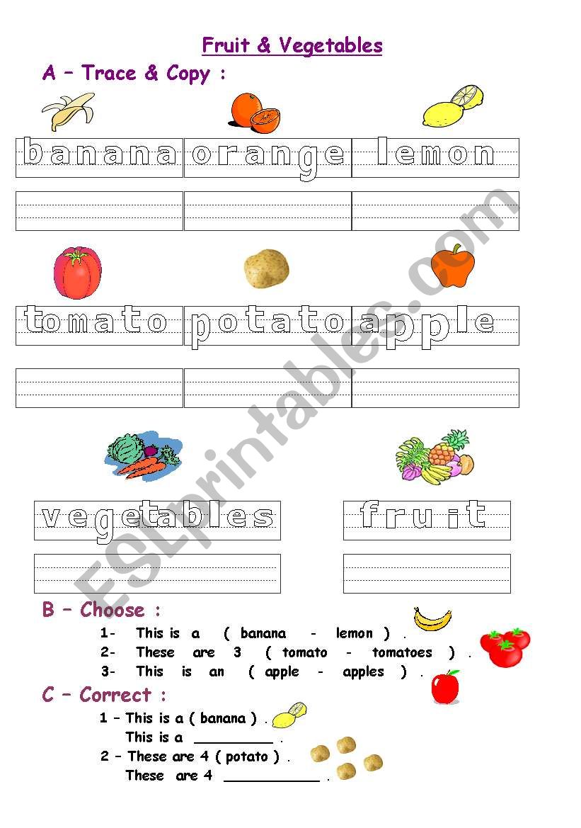 fruit & vegetables worksheet
