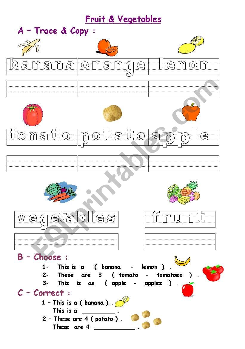 fruit & vegetables worksheet