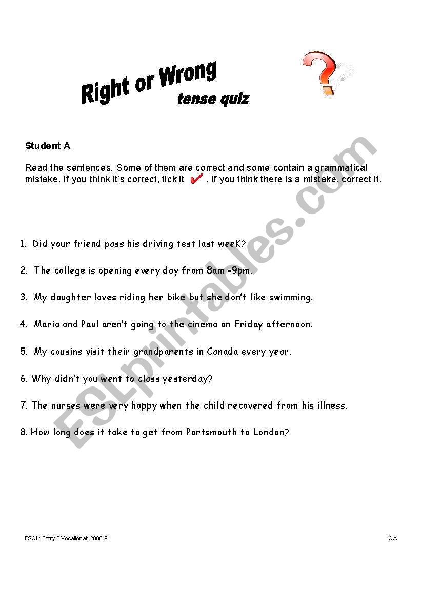 Tense Quiz worksheet