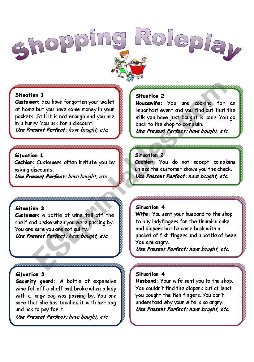 Shopping roleplay worksheet