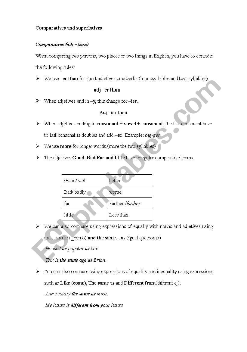 comparatives and superlatives worksheet